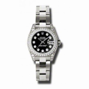 Rolex Lady Datejust Black Diamond Dial 18k White Gold Diamond Case and Bezel Oyster Bracelet Watch 179159BKDO
