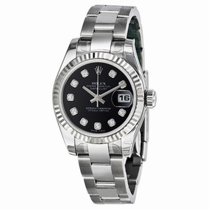 Rolex Datejust Black Diamond Dial Oyster Bracelet 18kt White Gold Bezel Ladies Watch 179174BKDO