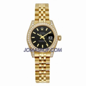 Rolex Datejust Black Index Dial Diamond Bezel and Case 18k Yellow Gold Ladies Watch 179158BKSJ