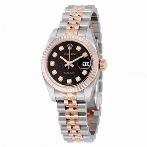 Rolex Datejust Black Jubilee Diamond Dial 18k Rose Gold Fluted Bezel Two Tone Ladies Watch 179171BKDJ