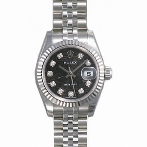 Rolex Lady Datejust Black Jubilee Diamond Dial 18k White Gold Fluted Bezel Steel Jubilee Bracelet Watch 179174BKJDJ