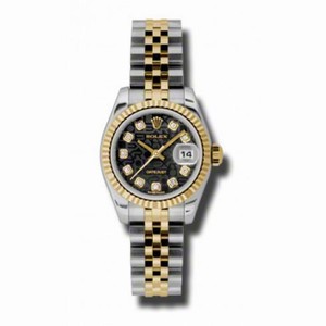 Rolex Datejust Black Jubilee Diamond Dial Steel and Yellow Gold Ladies Watch 179173BKJDJ
