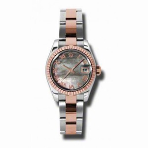 Rolex Datejust Black Mother of Pearl 18K Rose Gold and Steel Watch 179171BMRO