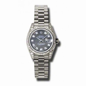 Rolex Lady-Datejust 26 Black Mother Of Pearl Dial 18K White Gold President Automatic Ladies Watch 179239BKMDP