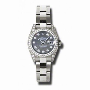 Rolex Lady Datejust Black Mother of Pearl Diamond Dial 18k White Gold Diamond Case and Bezel Oyster Bracelet Watch 179159BKMDO