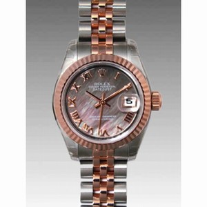 Rolex Datejust Black Mother of Pearl Roman Dial 18k Rose Gold Fluted Bezel Two Tone Ladies Watch 179171BMRJ