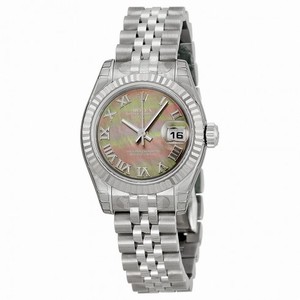 Rolex Lady Datejust Black Mother of Pearl Roman Dial Fluted 18kt White Gold Bezel Steel Jubilee Bracelet Watch 179174BMRJ