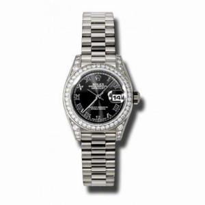 Rolex Lady-Datejust 26 Black Dial 18K White Gold President Automatic Ladies Watch 179159BKRP