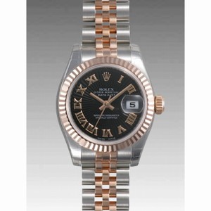 Rolex Datejust Black Sunburst Roman Dial 18k Rose Gold Fluted Bezel Two Tone Ladies Watch 179171BKSBRJ