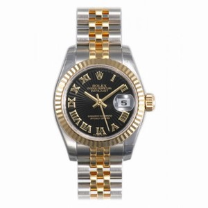 Rolex Datejust Black Sunburst Roman Dial Jubilee Bracelet Two Tone Ladies Watch 179173BKSBRJ