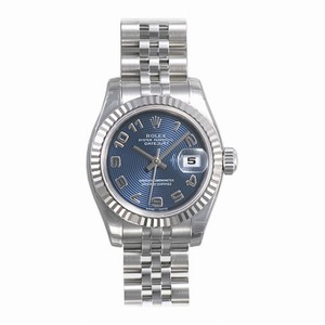 Rolex Datejust Blue Arabic Dial Jubilee Bracelet 18k White Gold Fluted Bezel Ladies Watch 179174BLAJ