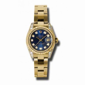 Rolex Lady Datejust Blue Dial 18kt Yellow Gold Diamond Automatic Ladies Watch 179238BLDO