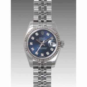 Rolex Datejust Blue Diamond Dial Jubilee Bracelet 18k White Gold Fluted Bezel Ladies Watch 179174BLDJ