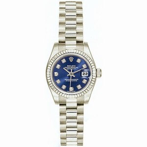 Rolex Lady-Datejust 26 Blue Dial 18K White Gold President Automatic Ladies Watch 179179BLDP