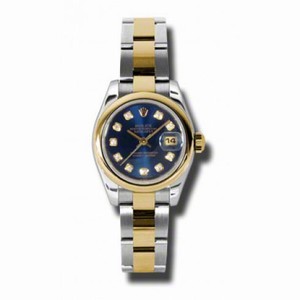 Rolex Datejust Blue Diamond DIal Steel and Yellow Gold Ladies Watch 179163BLDO