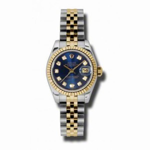 Rolex Datejust Blue Diamond Dial Steel and Yellow Gold Ladies Watch 179173BLDJ