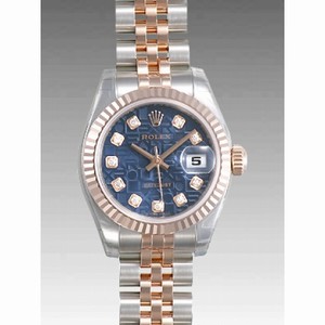 Rolex Datejust Blue Jubilee Diamond Dial 18k Rose Gold Fluted Bezel Two Tone Ladies Watch 179171BLJDJ
