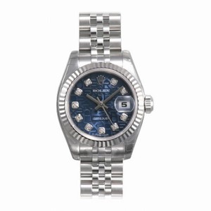 Rolex Lady Datejust Blue Jubilee Diamond Dial 18k White Gold Fluted Bezel Steel Jubilee Bracelet Watch 179174BLJDJ