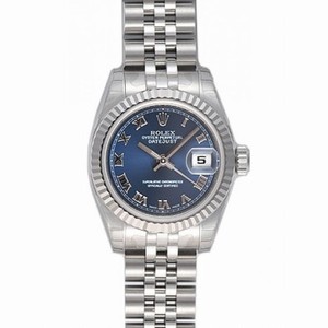 Rolex Lady Datejust Blue Roman Dial 18k White Gold Fluted Bezel Steel Jubilee Bracelet Watch 179174BLRJ