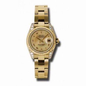 Rolex Lady Datejust Champagne Decorated Mother of Pearl Dial 18kt Yellow Gold Diamond Ladies Watch 179238CMRO