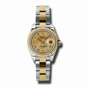 Rolex Datejust Champagne  Dial Automatic Stainless Steel and 18kt Yellow Gold Ladies Watch 179173CMRO