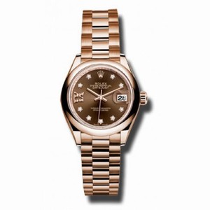 Rolex Lady-Datejust 28 Chocolate Dial 18K Everose Gold President Automatic Ladies Watch 279165CHRDP