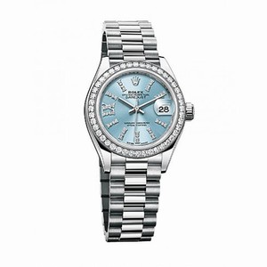 Rolex Lady-Datejust 28 Ice Blue Dial Platinum President Automatic Ladies Watch 279136IBLRDP