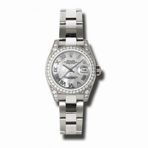 Rolex Lady Datejust Mother of Pearl Roman Dial 18k White Gold Diamond Case and Bezel Oyster Bracelet Watch 179159MRO