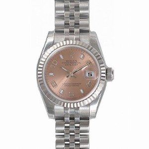 Rolex Lady Datejust Pink Arabic and Stick Dial 18k White Gold Fluted Bezel Steel Jubilee Ladies Watch 179174PSAJ