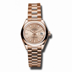 Rolex Lady-Datejust 28 Pink Sundust Dial 18K Everose Gold President Automatic Ladies Watch 279165PSP