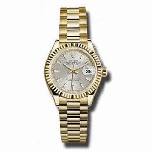 Rolex Lady-Datejust 28 Silver Dial 18K Yellow Gold President Automatic Ladies Watch 279178SSP