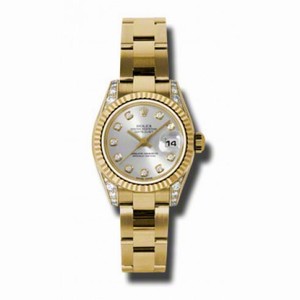 Rolex Lady Datejust Silver Dial 18kt Yellow Gold Diamond Ladies Watch 179238SDO