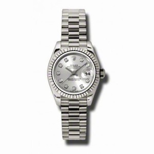 Rolex Lady-Datejust 26 Silver Dial 18K White Gold President Automatic Ladies Watch 179179SDP