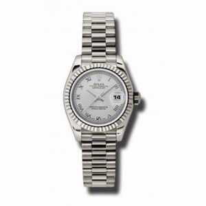 Rolex Lady-Datejust 26 Silver Dial 18K White Gold President Automatic Ladies Watch 179179SRP