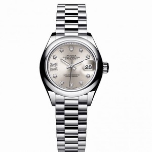 Rolex Lady-Datejust 28 Silver Dial Platinum President Automatic Ladies Watch 279166SRDP