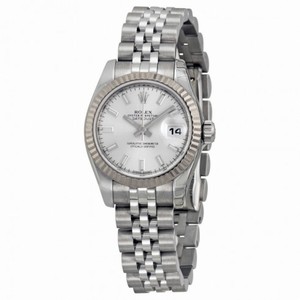 Rolex Datejust Silver Index Dial Jubilee Bracelet 18k White Gold Fluted Bezel Ladies Watch 179174SSJ