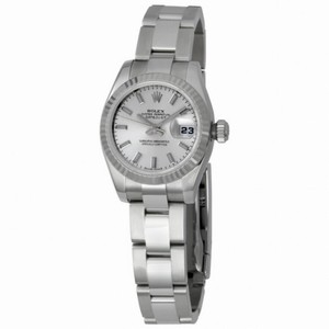 Rolex Datejust Silver Index Dial Oyster Bracelet 18k White Gold Fluted Bezel Ladies Watch 179174SSO