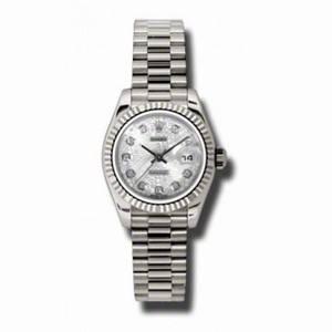 Rolex Lady-Datejust 26 Silver Jubilee Dial 18K White Gold President Automatic Ladies Watch 179179SJDP