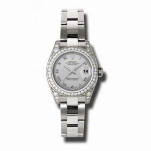 Rolex Lady Datejust Silver Roman Dial 18k White Gold Diamond Case and Bezel Oyster Bracelet Watch 179159SRO