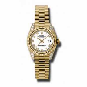 Rolex Lady-Datejust 26 White Dial 18K Yellow Gold President Automatic Ladies Watch 179238WRP