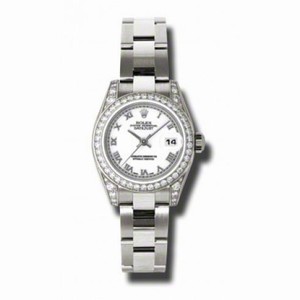 Rolex Lady Datejust White Roman Dial 18k White Gold Diamond Case and Bezel Oyster Bracelet Watch 179159WRO