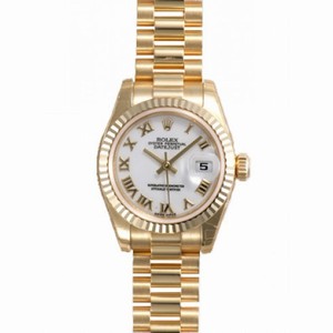 Rolex Lady-Datejust 26 White Dial 18K Yellow Gold President Automatic Ladies Watch 179178WRP
