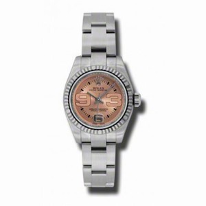 Rolex No Date Pink Oversized Arabic Dial 18k White Gold Fluted Bezel Stainless Steel Oyster Bracelet Ladies Watch 176324P369O