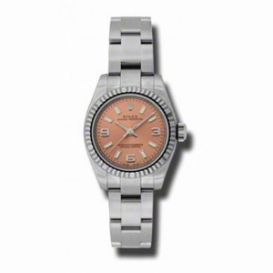 Rolex No Date Pink Arabic Stick Dial 18k White Gold Fluted Bezel Stainless Steel Oyster Bracelet Ladies Watch 176324PASO