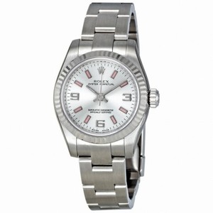 Rolex No Date Silver Arabic Pink Index Dial 18k White Gold Fluted Bezel Ladies Watch 176234SAPSO