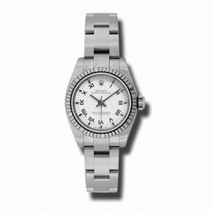 Rolex No Date White Roman Dial 18k White Gold Fluted Stainless Steel Oyster Bracelet Ladies Watch 176324WRO