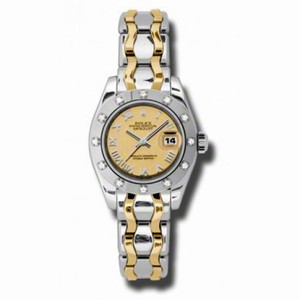 Rolex Lady-Datejust Pearlmaster Champagne Mirror Dial 18K Bi-Color Diamond Watch 80319CRPM