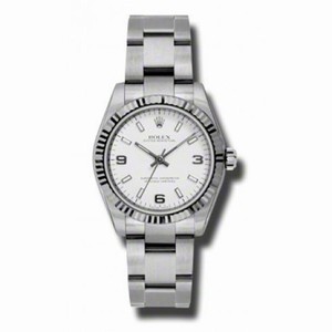 Rolex No Date White Arabic and Stick Dial 18k White Gold Fluted Bezel Oyster Bracelet Watch 177234WASO