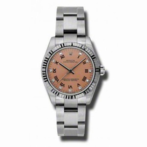 Rolex No-Date Pink Diamond Dial Automatic White Gold Bezel Stainless Steel Ladies Watch 177234PRDO