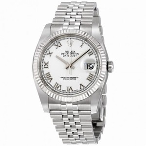 Rolex Datejust White Roman Dial 18k White Gold Fluted Bezel Jubilee Bracelet Men's Watch 116234WRJ